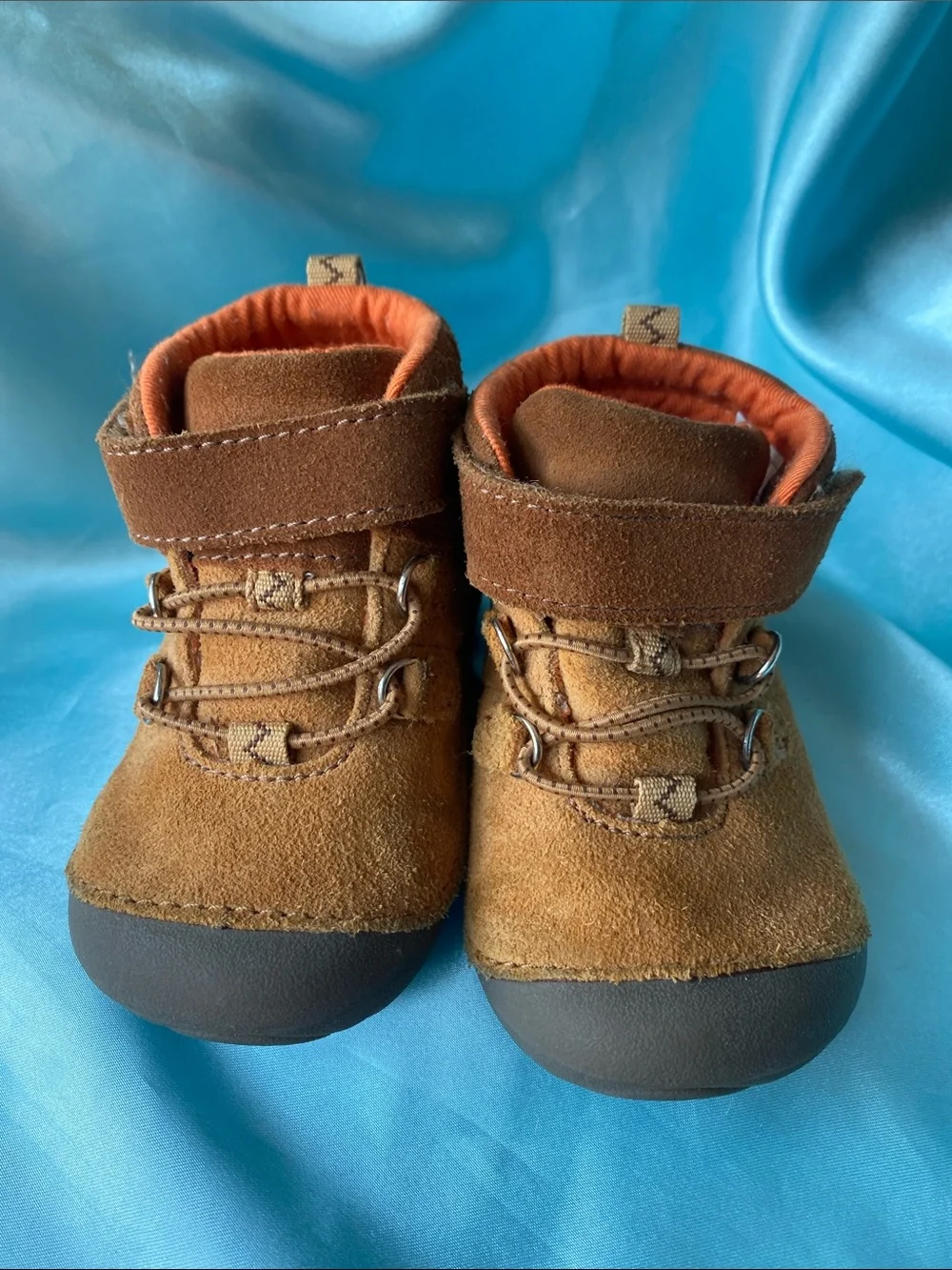 Stride Rite Boys Blake Brown Suede Ankle Boots with Orange Lining